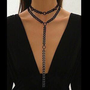 Black Y Lariat MultiLayered Choker Irregular Handmade Unique Choker Necklace
